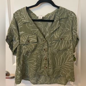 Green floral beachy button up